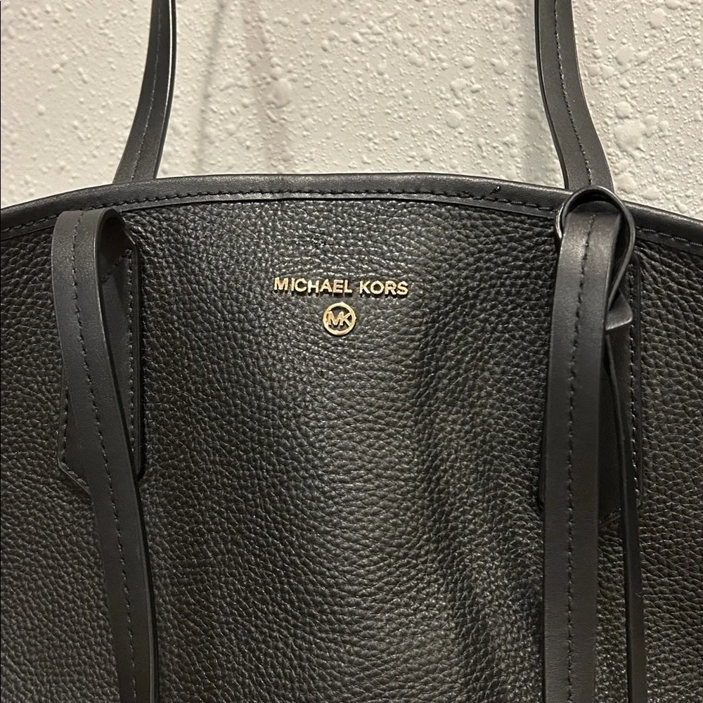 Michael Kors Jane Black Pebbled Leather Tote with Gold Hardware